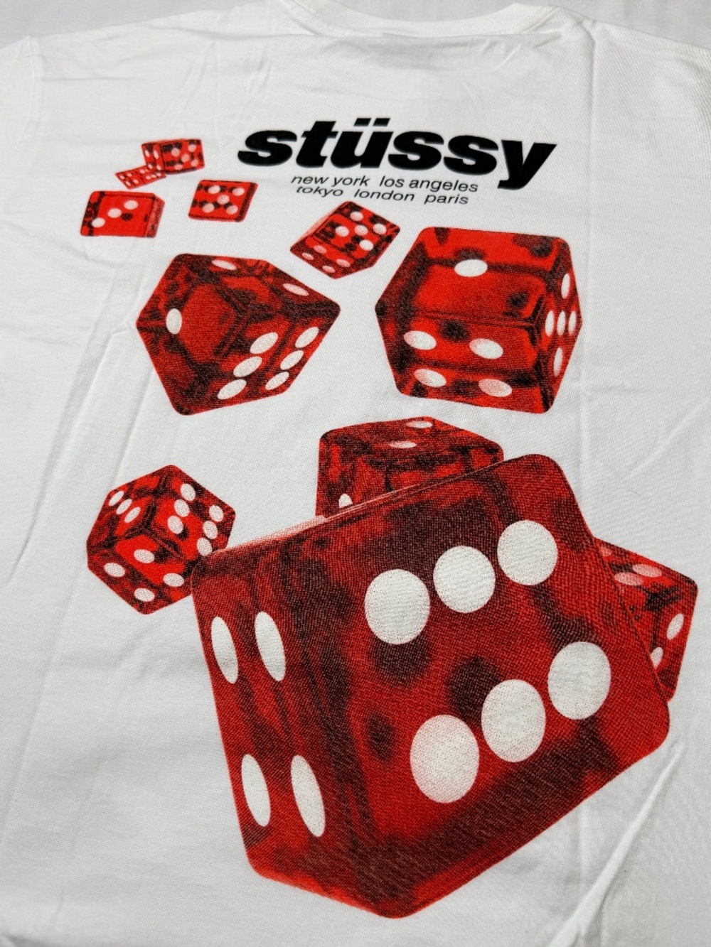 Stussy Rollers Tee Men’s L White Cotton Graphic Logo Crew Neck T-Shirt